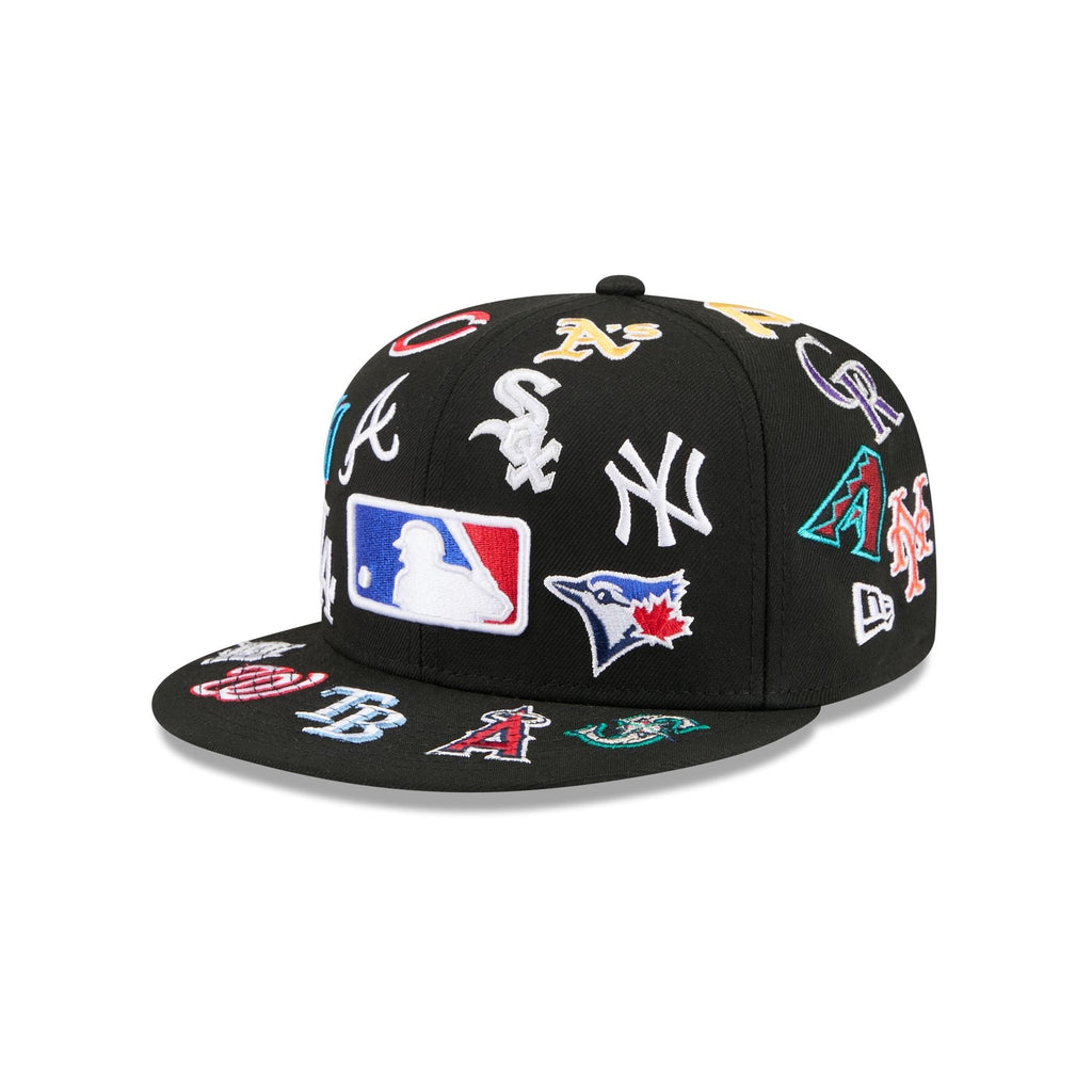 MLB All Over Logo Black 59FIFTY Fitted Hat