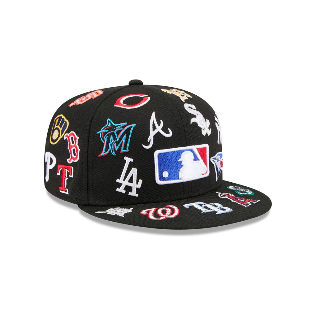 MLB All Over Logo Black 59FIFTY Fitted Hat