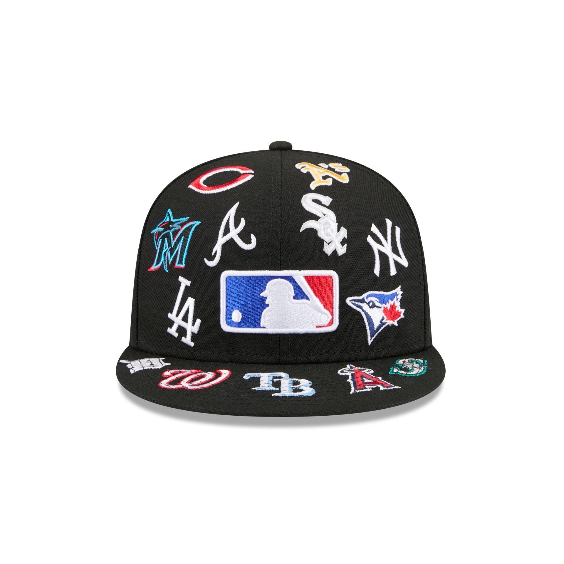 MLB All Over Logo Black 59FIFTY Fitted Hat
