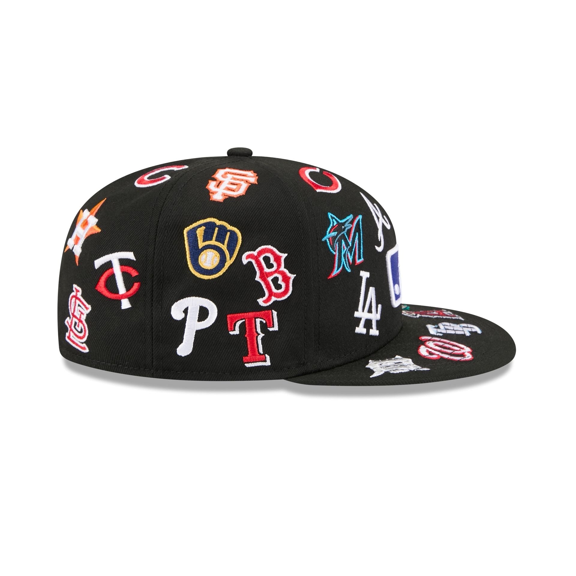 MLB All Over Logo Black 59FIFTY Fitted Hat