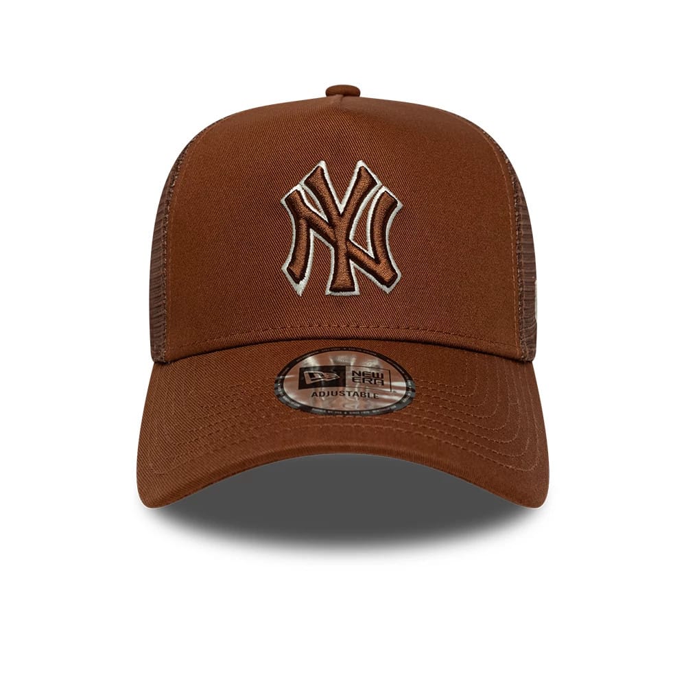 New York Yankees MLB Outline Brown 9FORTY E-Frame Trucker Adjustable Cap