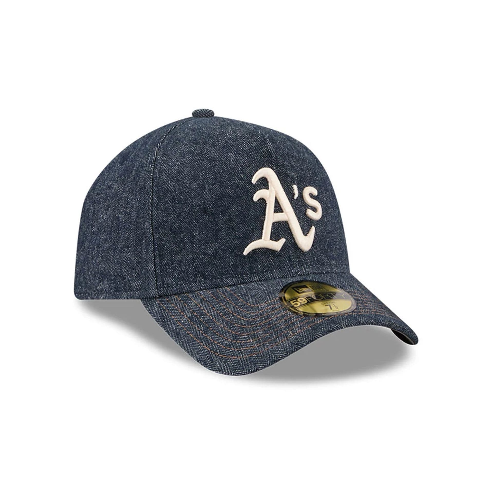Athletics MLB Herringbone Denim Navy 59FORTY A-Frame Fitted Cap