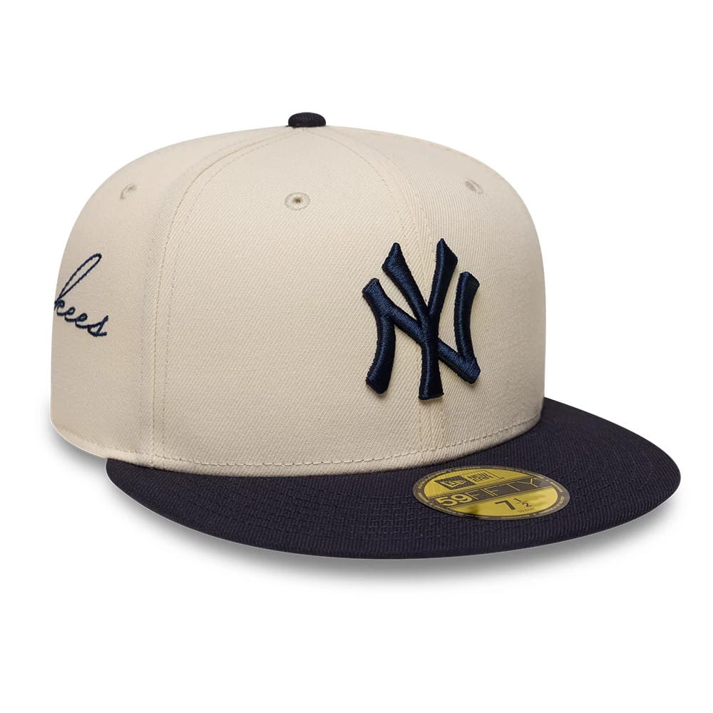 New York Yankees MLB Side Script Cream & Navy 59FIFTY Fitted Cap