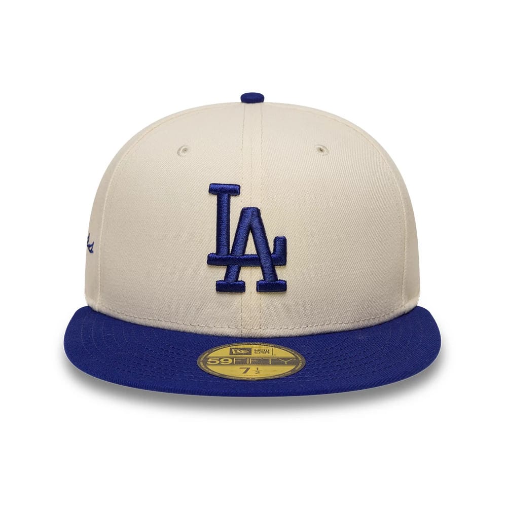 LA Dodgers MLB Side Script Cream & Blue 59FIFTY Fitted Cap