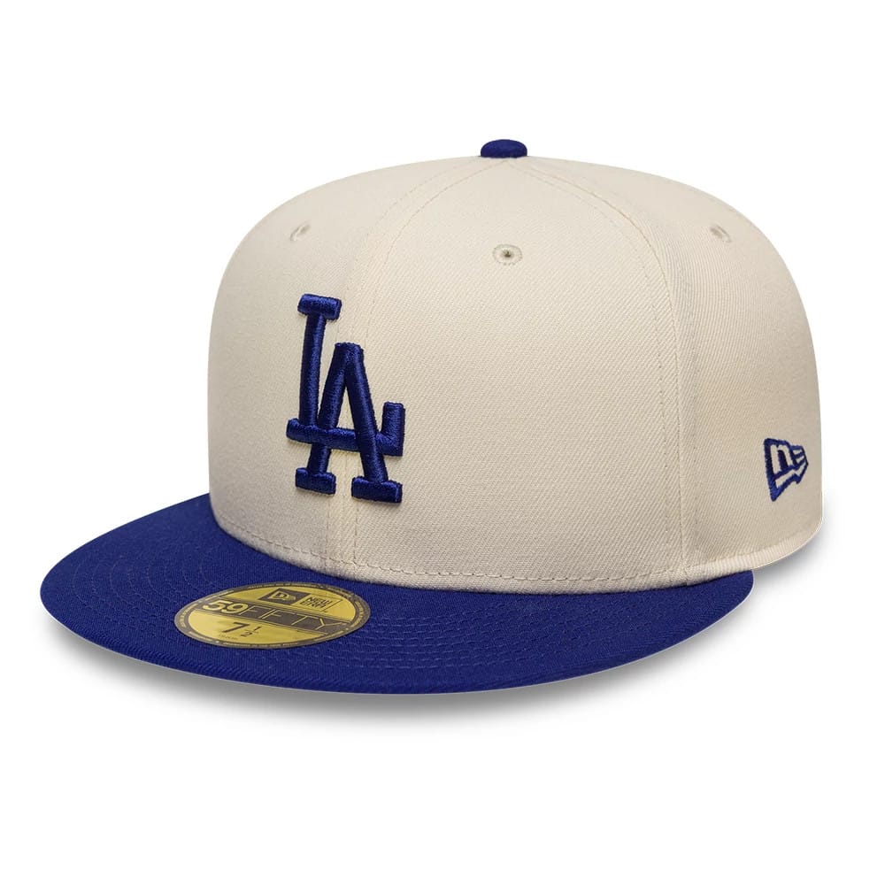 LA Dodgers MLB Side Script Cream & Blue 59FIFTY Fitted Cap