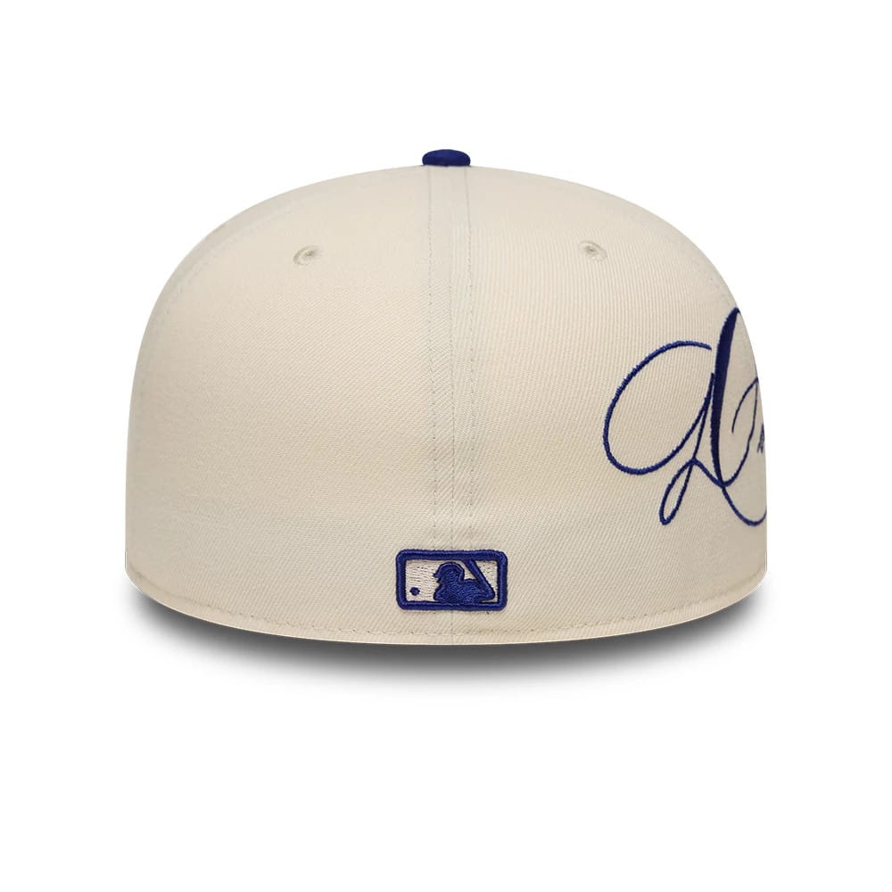 LA Dodgers MLB Side Script Cream & Blue 59FIFTY Fitted Cap