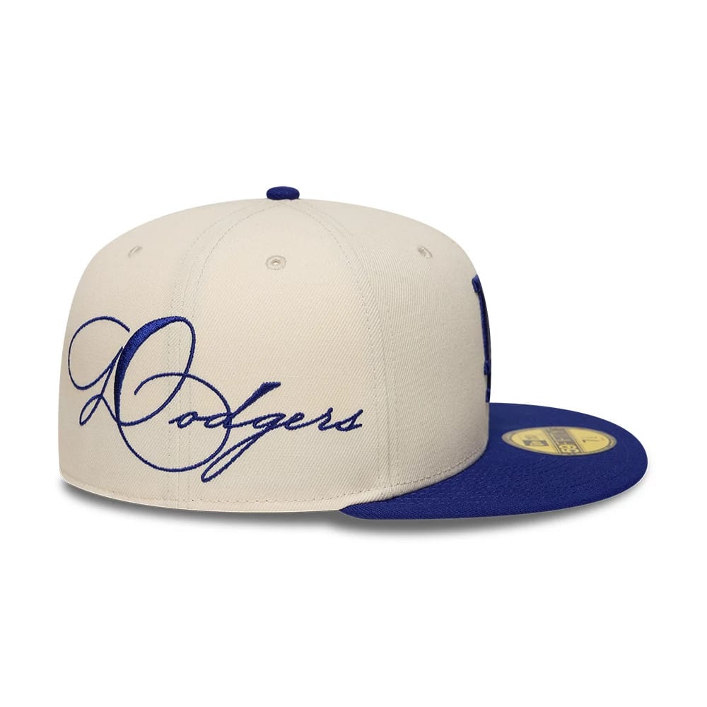 LA Dodgers MLB Side Script Cream & Blue 59FIFTY Fitted Cap