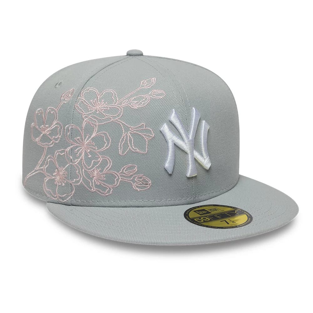New York Yankees MLB Floral Outline Grey 59FIFTY Fitted Cap