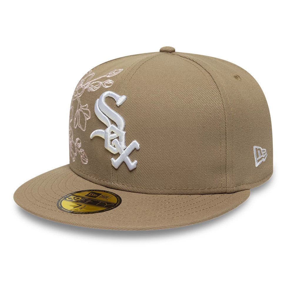 Chicago White Sox MLB Floral Outline Beige 59FIFTY Fitted Cap