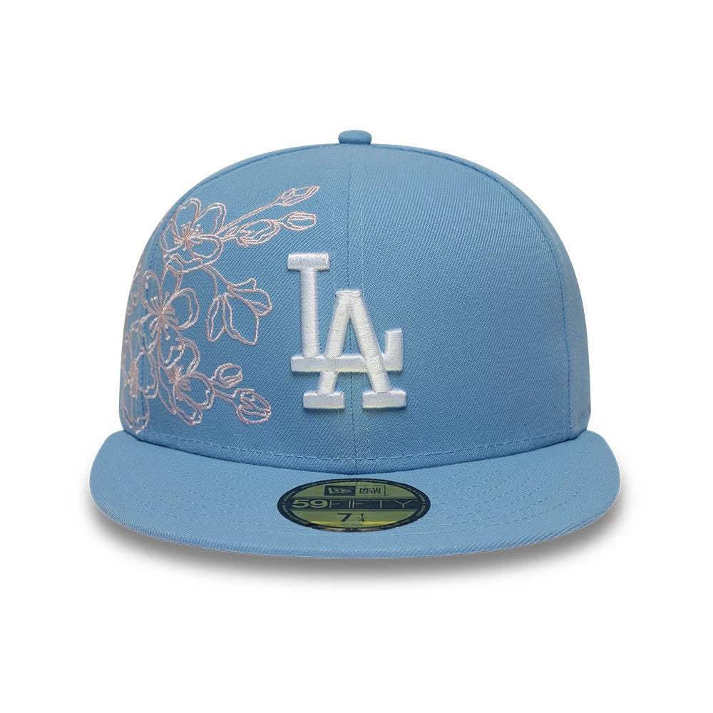 LA Dodgers MLB Floral Outline Pastel Blue 59FIFTY Fitted Cap