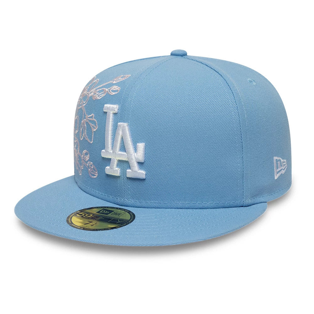 LA Dodgers MLB Floral Outline Pastel Blue 59FIFTY Fitted Cap